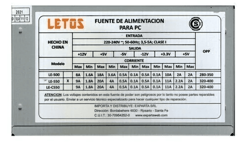 Fuente Letos 550W (LE-C550)
