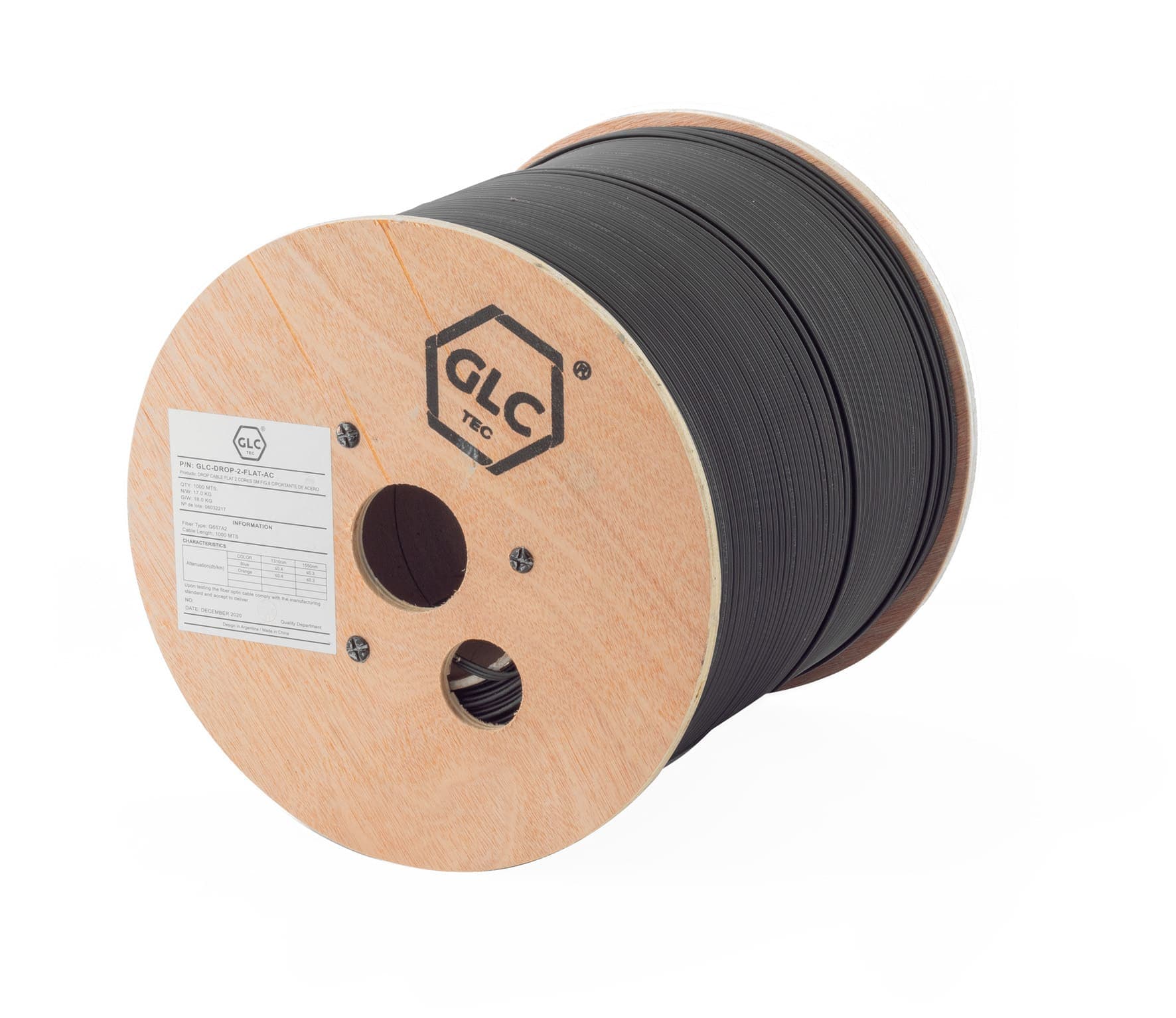 Drop Cable Flat 2 Cores SM FIG.8 C/Portante Dielectrico x1000mts (GLC-DROP-2-FLAT-DIE)