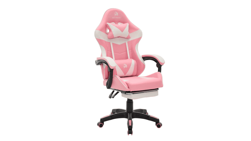 Silla Gamer Netmak Tela Rosa/Blanca C/Apoyapies (NM-SG905-P)