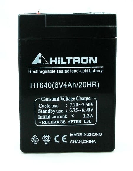 Bateria de Gel Recargable de 4Ah de Capacidad y 6V. Marca Hiltron