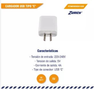 Cargador Usb-C 5v 20w Zurich (FSWI0000100)