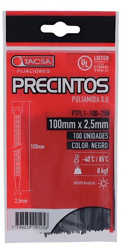 Precintos Kit 100u 2.5 X 100mm Tacsa (PTFL1-100-25N)