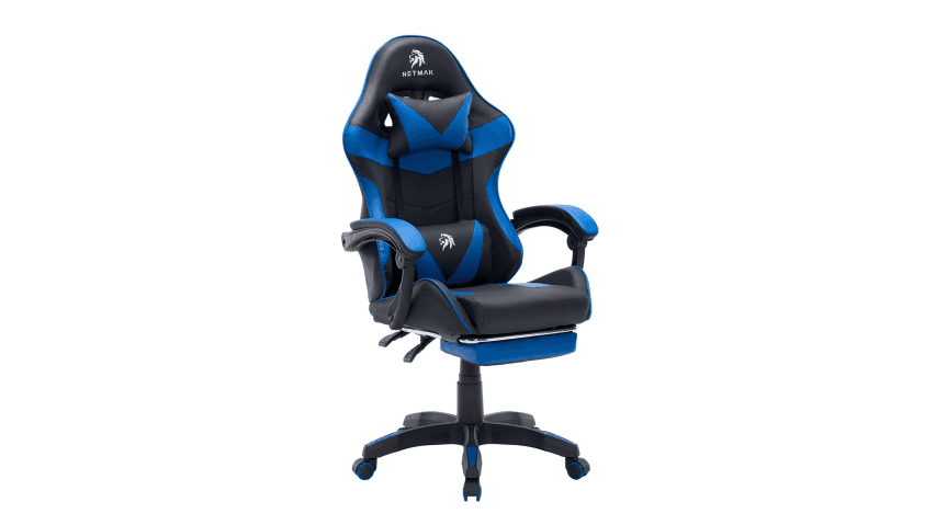Silla Gamer Netmak Tela Negra/Azul C/Apoyapies (NM-SG905-B)