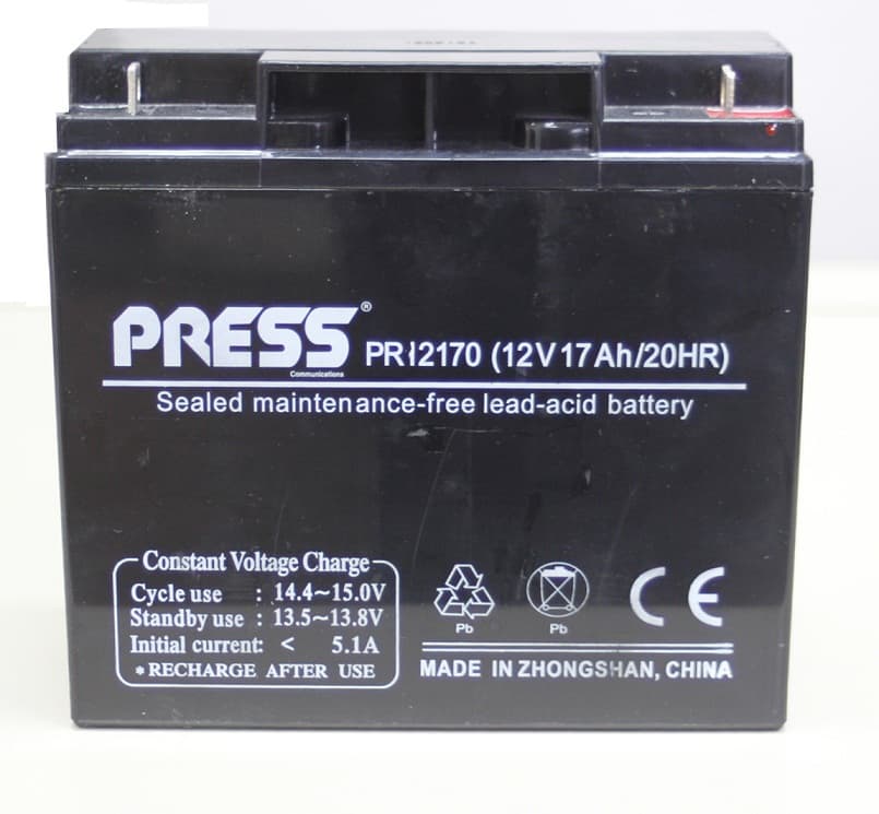 Bateria de Gel Recargable de 17Ah de Capacidad y 12V. Marca Press